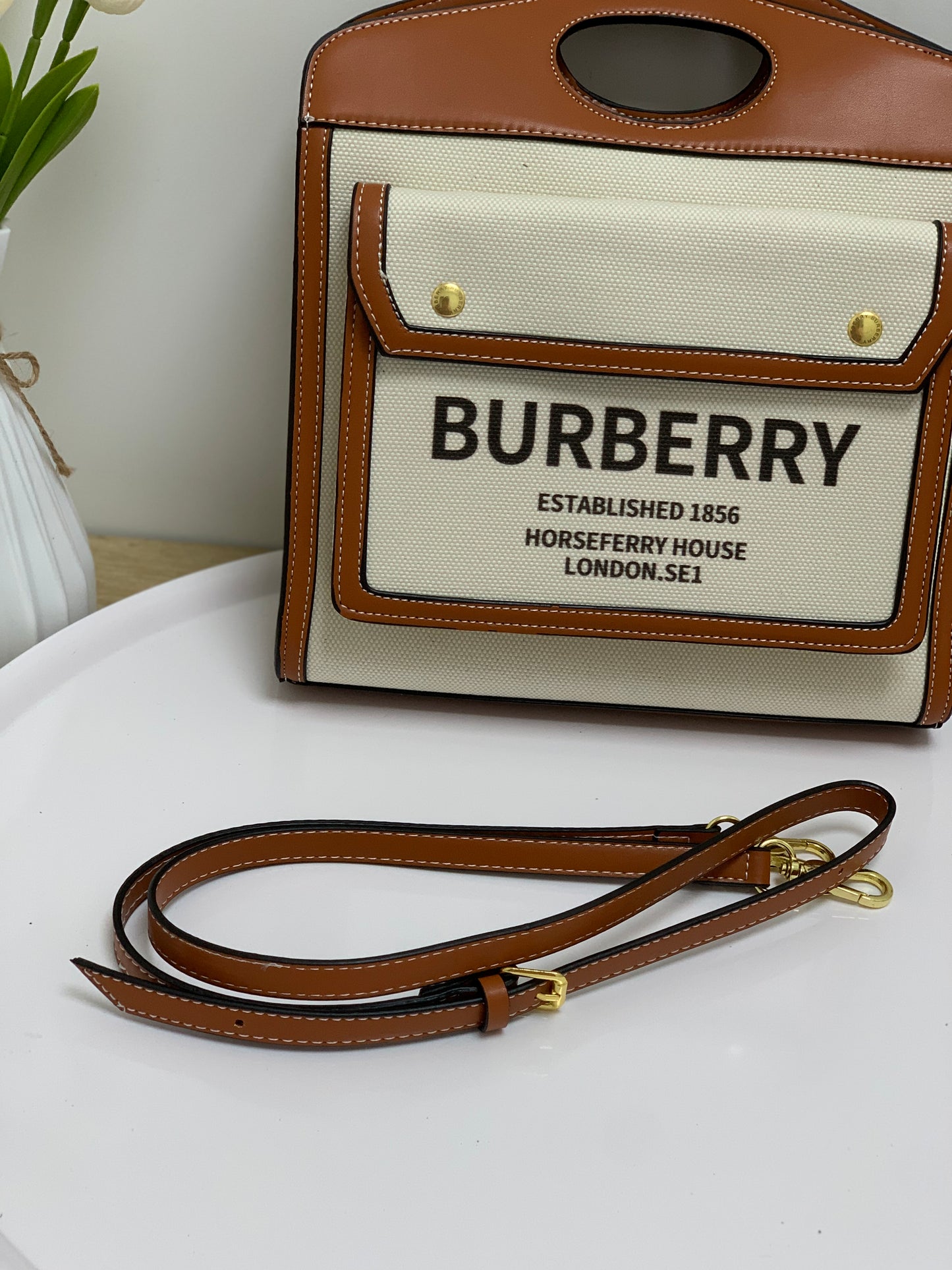 Burberry white and brown canvas with box