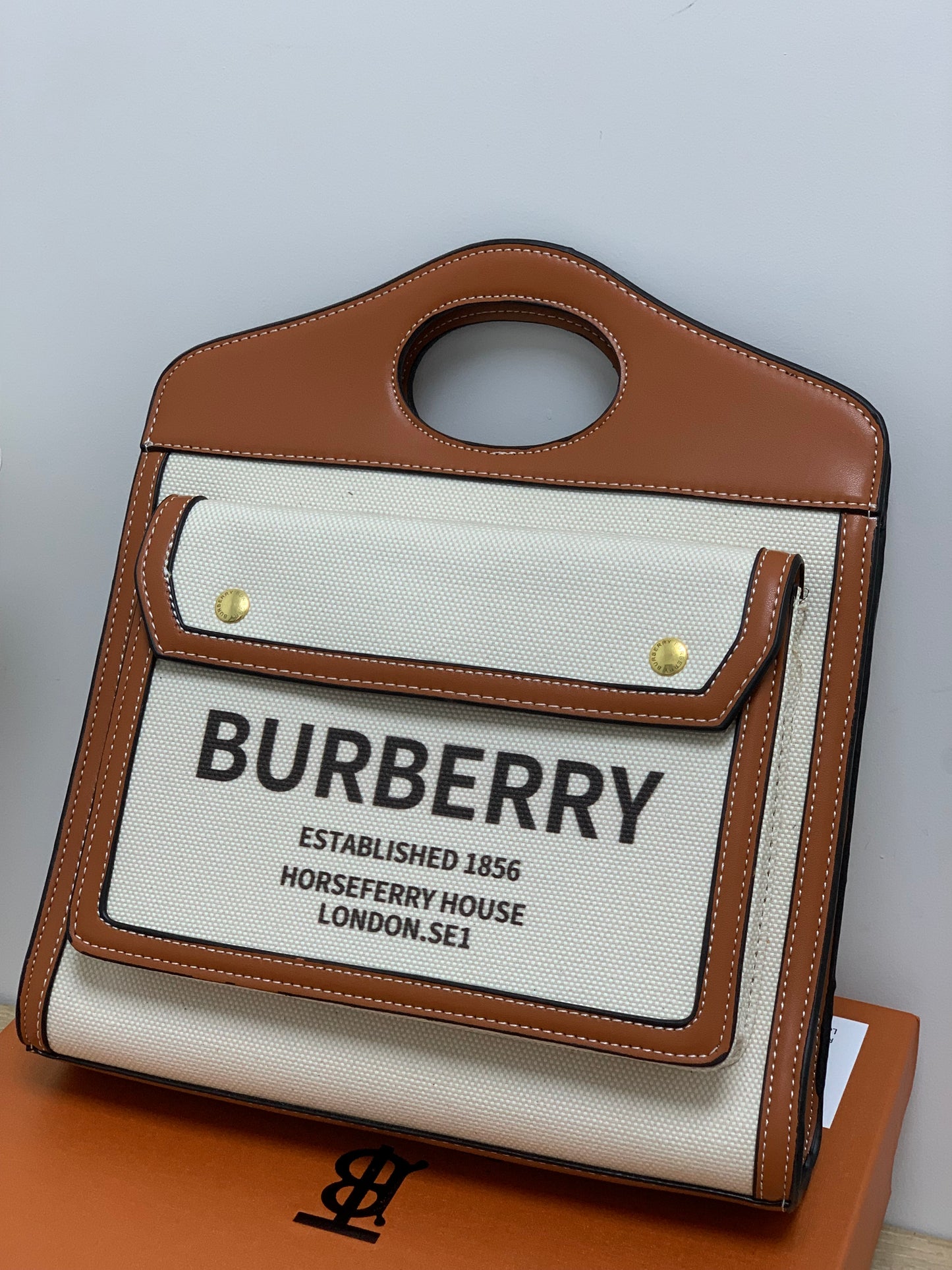 Burberry white and brown canvas with box